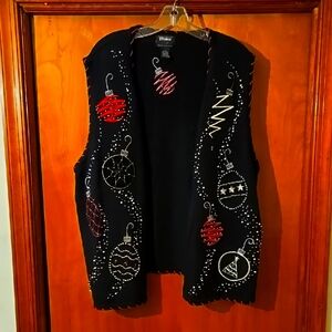 Plus Size Studio Black Festive Ornament Vest 2X - Holly Jolly Christmas Vest